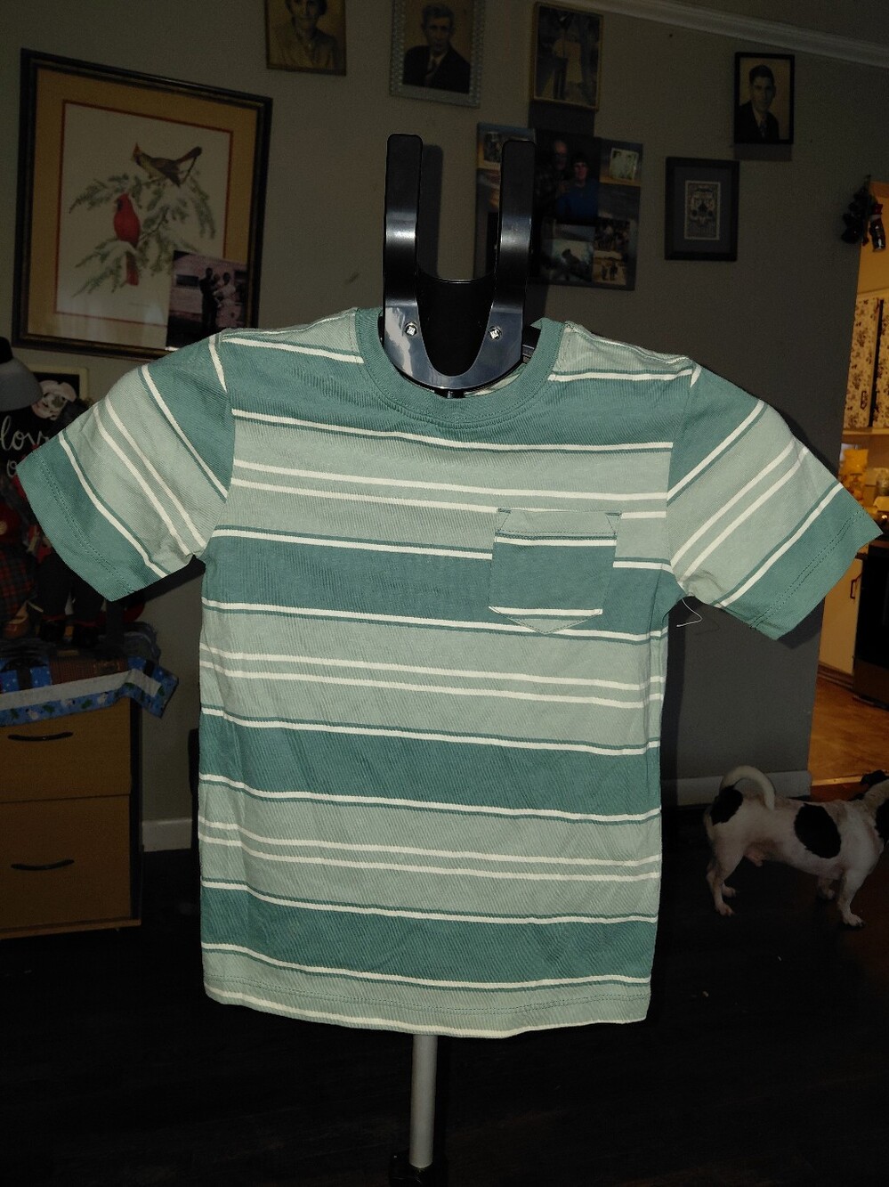 wonder nation Green & Cream Striped Pocket Tee